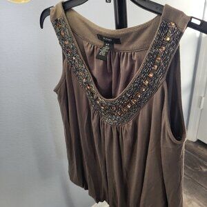 Alfani Petite Beaded Neckline Sleeveless Top